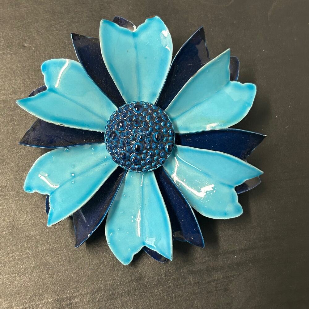 Vintage 1960's 2 Tone Blue‎ Flower Poppy Enameled Brooch